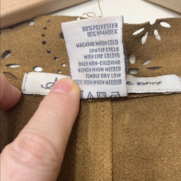 American Rag | Chestnut Brown Faux Suede Open Front Laser-cut Waterfall Top L - Picture 10 of 17